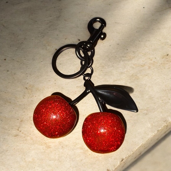 Red Cherry Keychain/ Bag Charm with Black Stem NWT - Picture 4 of 5
